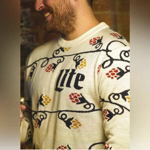 Miller Lite Knit Holiday Ugly Christmas Sweater Unisex Festive